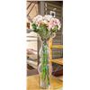 TALL CLEAR HAND-BLOWN GLASS VASE (26"-TALL) FULL OF DECORATIVE SILK FLOWERS AND PUSSY WILLOWS