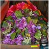 BOX WITH 3 QUALITY SILK FLOWER WREATHS - 2 PURPLE AND ONE WITH MULTI-COLOUR FLOWERS