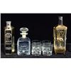 Image 1 : DECANTER 4 GLASSES, 2 VINTAGE LIQUOR BOTTLES