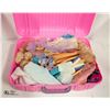 PINK BOX WITH ASSORTED VINTAGE BARBIES + MORE