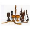 Image 1 : FLAT OF CARVED WOODEN DCOR ASSORTED ITEMS - 2 X TEAK GOBLETS ARE 5.25 INCHES TALL