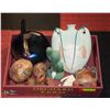 Image 1 : POTTERY HOME DCOR IN WOODEN TRAY ASSORTED ITEMS . CACTUS IS 8 INCHES TALL