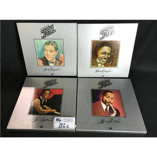 4 ASSORTED GIANTS OF JAZZ VINYL RECORDS ARTISTS INCLUDE; JACK TEAGARDEN, DUKE ELLINGTON, BENNY