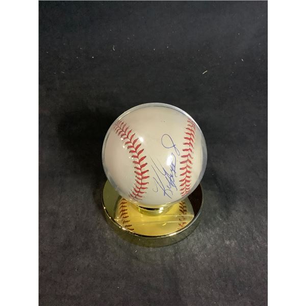 *NO COA* AUTOGRAPHED KEN GRIFFEY JR. BASEBALL WITH GOLD COLOURED BASEBALL HOLDER