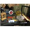 Image 1 : ASSORTED COLLECTABLES INCLUDING; 2 VINTAGE BULOVA CLOCKS, CANDY DISH, SCALE AND MORE