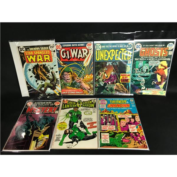 7 ASSORTED DC COMIC BOOKS FACE VALUES 20 CENT AND 25 CENT, TITLES INCLUDE; GREEN LANTERN, G.I. WAR,