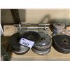 Image 2 : EZ CURL BAR, 4 SINGLE HAND BARS, SPIN CLIPS FOR THE BARS, AND ASSORTED WEIGHTS (10LBS, 7 1/2LBS,