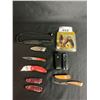 Image 1 : 9 ASSORTED KNIVES INCLUDING; MULTI TOOLS, EAGLE THEMED, BOX CUTTER & MORE