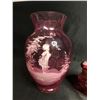Image 2 : 2 ANTIQUE MARY GREGORY RUBY GLASS PIECES (VASE AND CONTAINER)