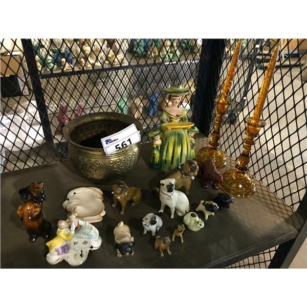 ASSORTED COLLECTABLES FIGURES; DOGS, POLAR BEAR PLANTER AND MORE