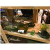 Image 1 : ASSORTED COLLECTABLE GREEN GLASSWARE INCLUDING CITRUS JUICER, VASES, ASHTRAY AND MORE