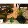 Image 2 : ASSORTED COLLECTABLE GREEN GLASSWARE INCLUDING CITRUS JUICER, VASES, ASHTRAY AND MORE