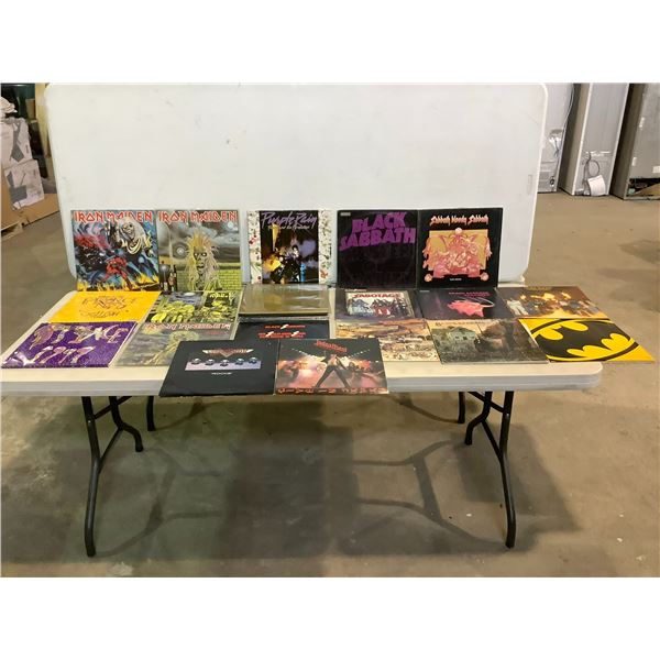 ASSORTED VINYL RECORDS ARTISTS INCLUDE BLACK SABBATH, IRON MAIDEN, PRINCE, JUDAS PRIEST, LYNYRD