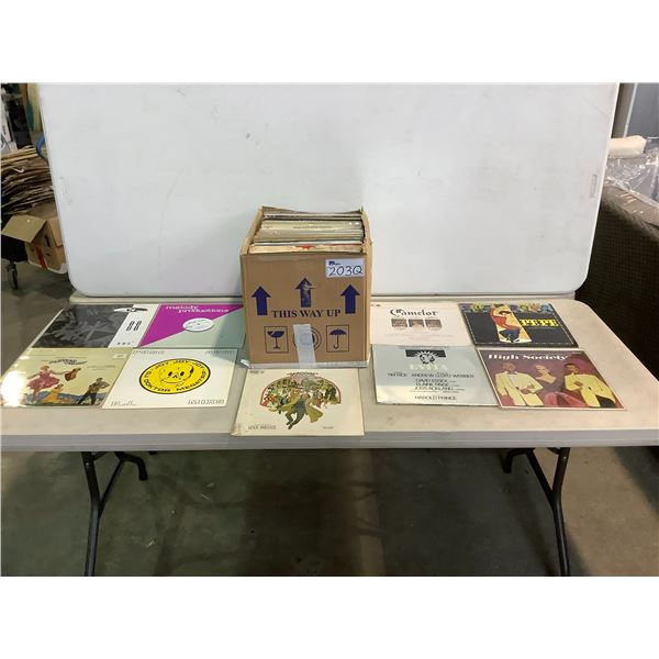 ASSORTED VINYL RECORDS INCLUDING "SCROOGE," "THE SOUND OF MUSIC", "CAMELOT", "PEPE", "EVITA", "HIGH