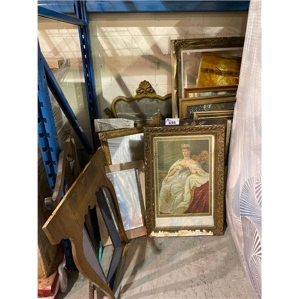 ASSORTED ART, FRAMES AND MIRRORS