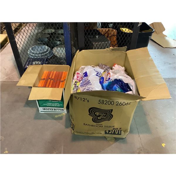 BOX OF NEW SOAPS AND ASSORTED BOOKS