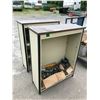 Image 1 : 2 SHELVING UNITS 36X14X46-1/2" (NO SHELVES) WITH CONTENTS INCLUDING; WATER VALVES, HOSE CLAMPS,
