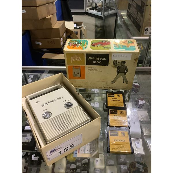 VINTAGE PLAYTAPE 1200 TAPE CARTRIDGE PLAYER C/W 3 CARTRIDGES. CARTRIDGES LIKE MINIATURE 8-TRACKS