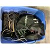 Image 2 : 2 BINS OF ASSORTED AUDIO CABLES INCLUDING; 3 PIN INSTRUMENT CABLES, GUITAR CABLES, POWER CABLES