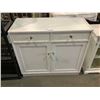 Image 2 : 2 DRAWER WOOD CABINET WITH CRYSTAL HANDLES 38-1/2X41-1/2X17-1/2 & GLASS DOOR