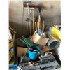 Image 1 : PALLET OF ASSORTED TOOLS, WHEELBARROW WHEELS & ASSORTED GARDEN TOOLS