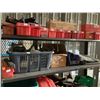 Image 2 : 4 SHELVES OF ASSORTED ITEMS INCLUDING; COLLAPSIBLE CONES, JERRY CAN, TOOLS, FLOOR JACK & MORE