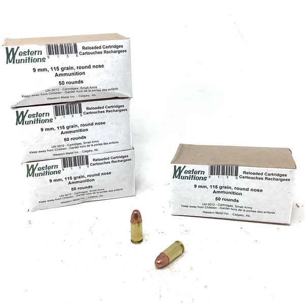 Western Munitions 9 mm 115 Grain TMJ Ammunition, 200 Rounds