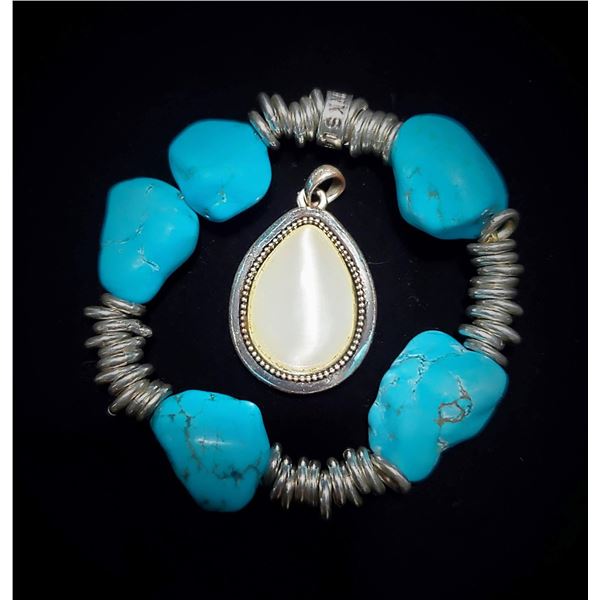 London Links 925 and turquoise, collectible vintage charm bracelet.