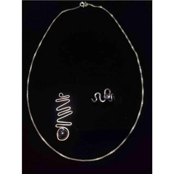 925 Pendant With Pearl, Ring & Chain