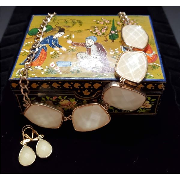 New Yellow JADE Earrings - Vintage Yellow & Gold Glass Necklace