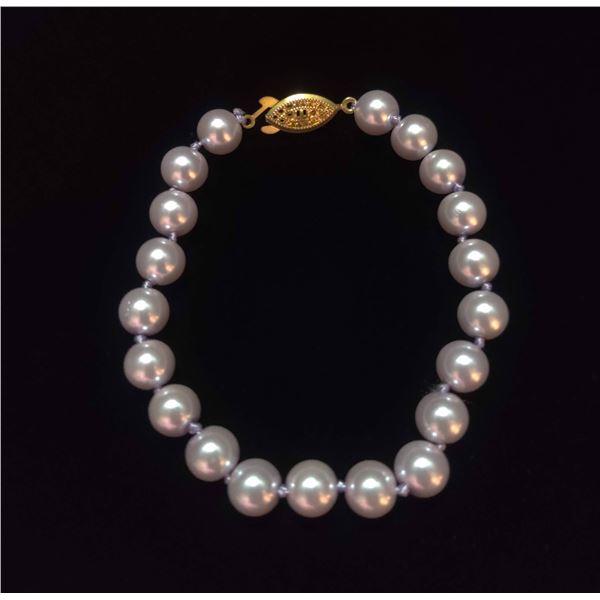 New Seashell Pearls, mauve tint, cultured pearl bracelet, 7.5".