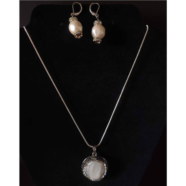 Pearl Necklace & Earrings