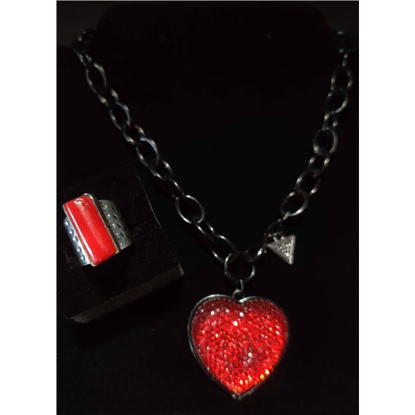 Guess Necklace & Red Coral Ring.