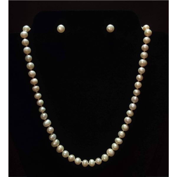 White Akoya Pearl Necklace with 14kt Clasp & Earrings