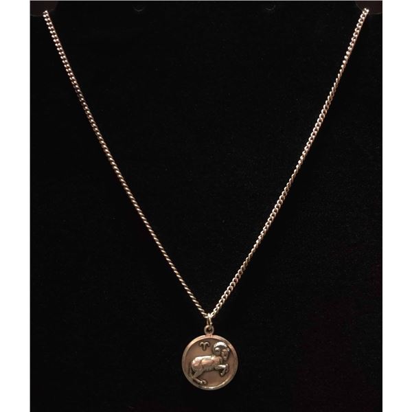 Zodiac Pendant, 925 HBC (Stamp) 925 (Stamp) Chain. Inscription on back from '57. 10.9g