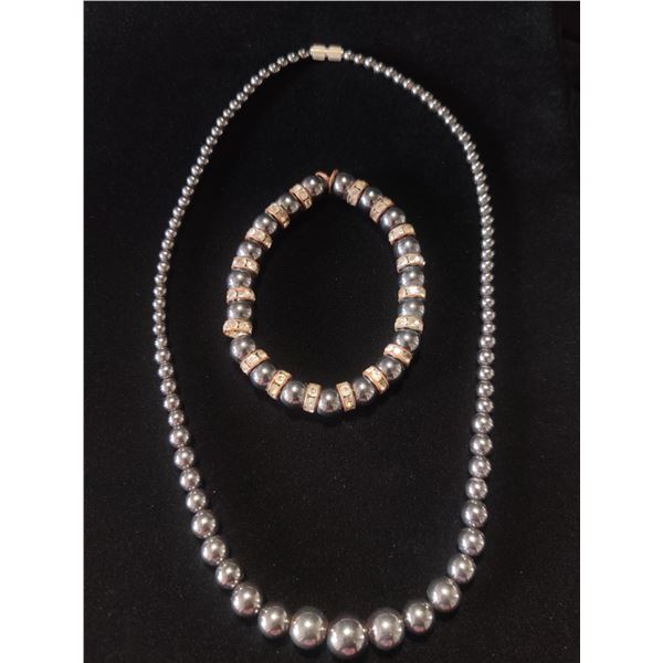 Natural Hematite Necklace & Magnetic Hematite Bracelet.