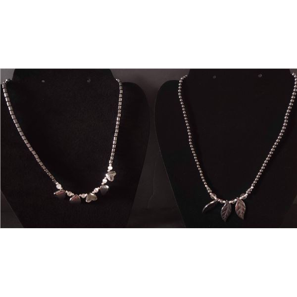 Two Natural Hematite Necklaces, Hearts & Leaves.