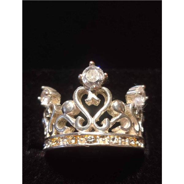 A Queen Needs Her Crown! - Crown Ring, 925 Stamp. Very Blingy 6.89g Silver