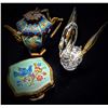 Image 1 : Birds of a Feather! Collectible Vintage Cloisonné Mini Teapot & Vintage Stratton English Pill Box.