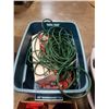 Image 8 : TOTE AND BOX OF EXTENITON CORD, LIGHTBULBS, MOP BUCKET AND SPRAYS