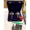 Image 2 : JEWELRY BOX WITH CONTENTS, SILVER PLATE GOBLETS AND FIGURES