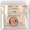 Image 1 : 1950 Canadian Small Cent ICCS Graded MS-64 RED