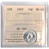 Image 1 : 1949 Canadian Silver Ten Cent ICCS Graded MS-62