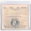 Image 1 : 1952 Canadian Silver Ten Cent ICCS Graded MS-64