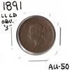 Image 2 : 1891 LL LD "3" Canadian Large Cent - SCARCE