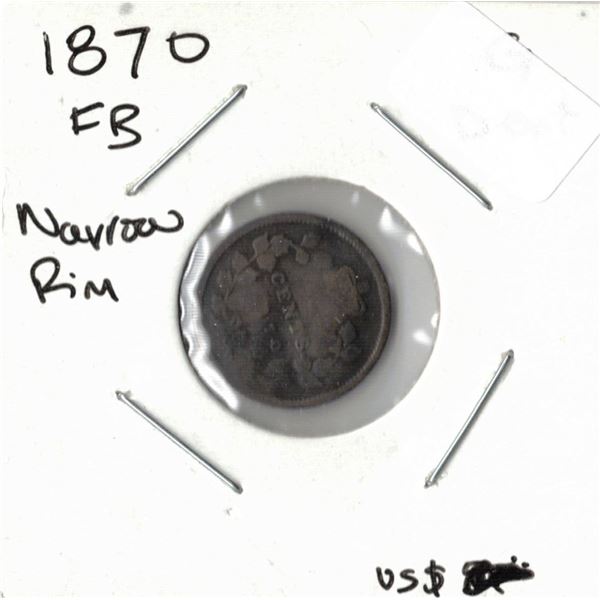 1870 FB Narrow Rim Canadian Silver Five Cent