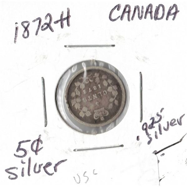 1872H Canadian Silver Five Cent