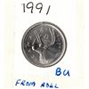 Image 1 : 1991 Canadian Twenty-Five Cent - Scarce - From Roll