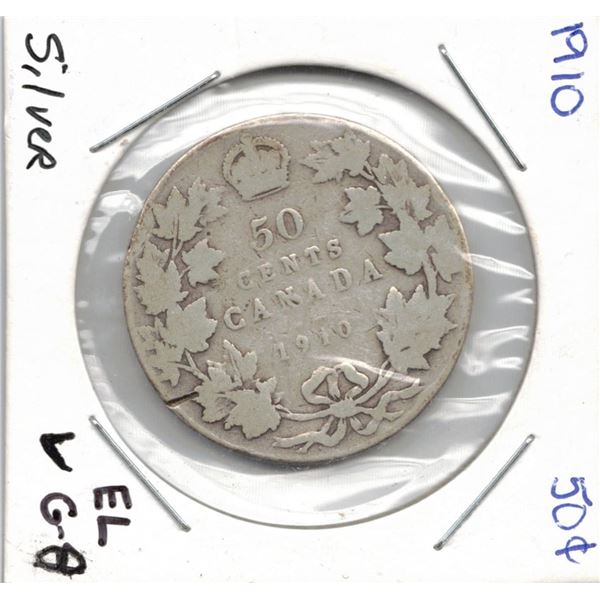 1910 EL Canadian Silver Fifty Cent