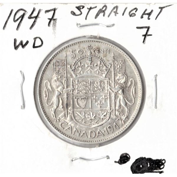 1947 Canadian Silver Fifty Cent - Straight 7 WD